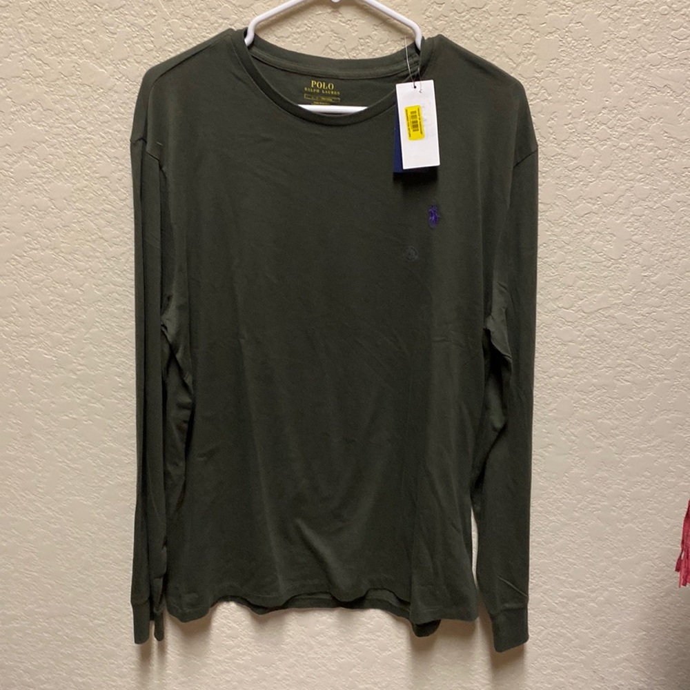 Mens long sleeve polo, green